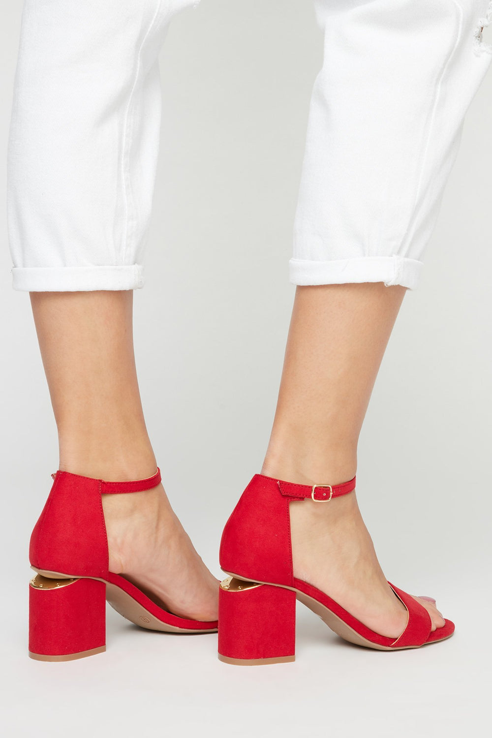 Women Faux-Suede Banded Cut-Out Heel Sandal Red