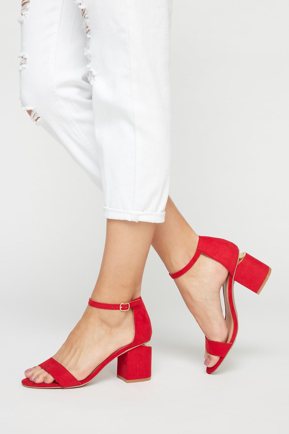 Women Faux-Suede Banded Cut-Out Heel Sandal Red