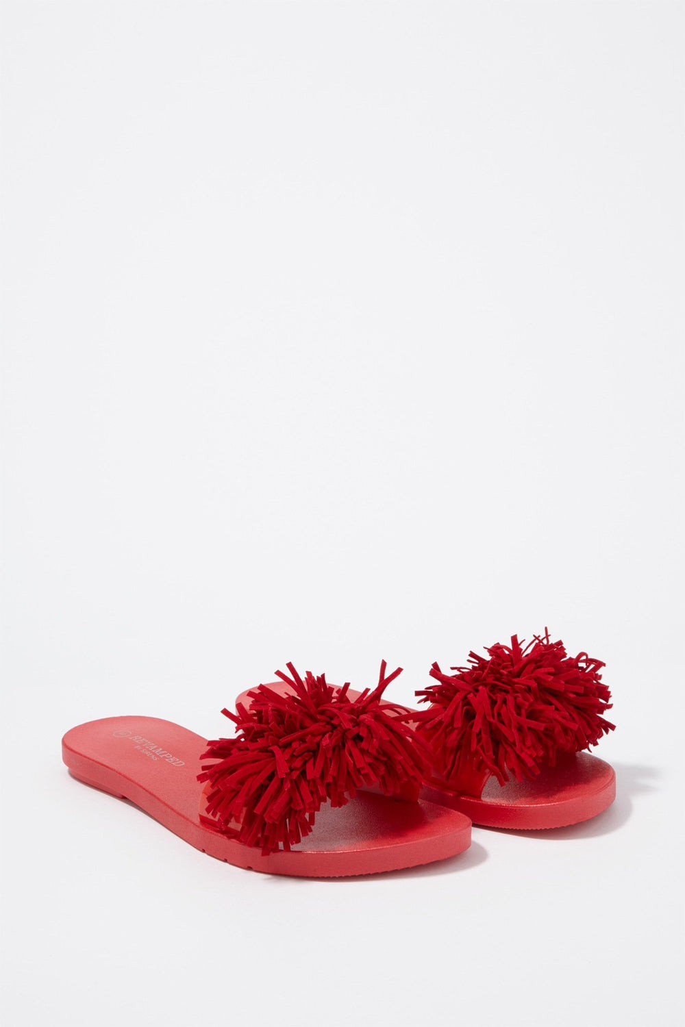 Women Fringe Banded Slider Sandal Red