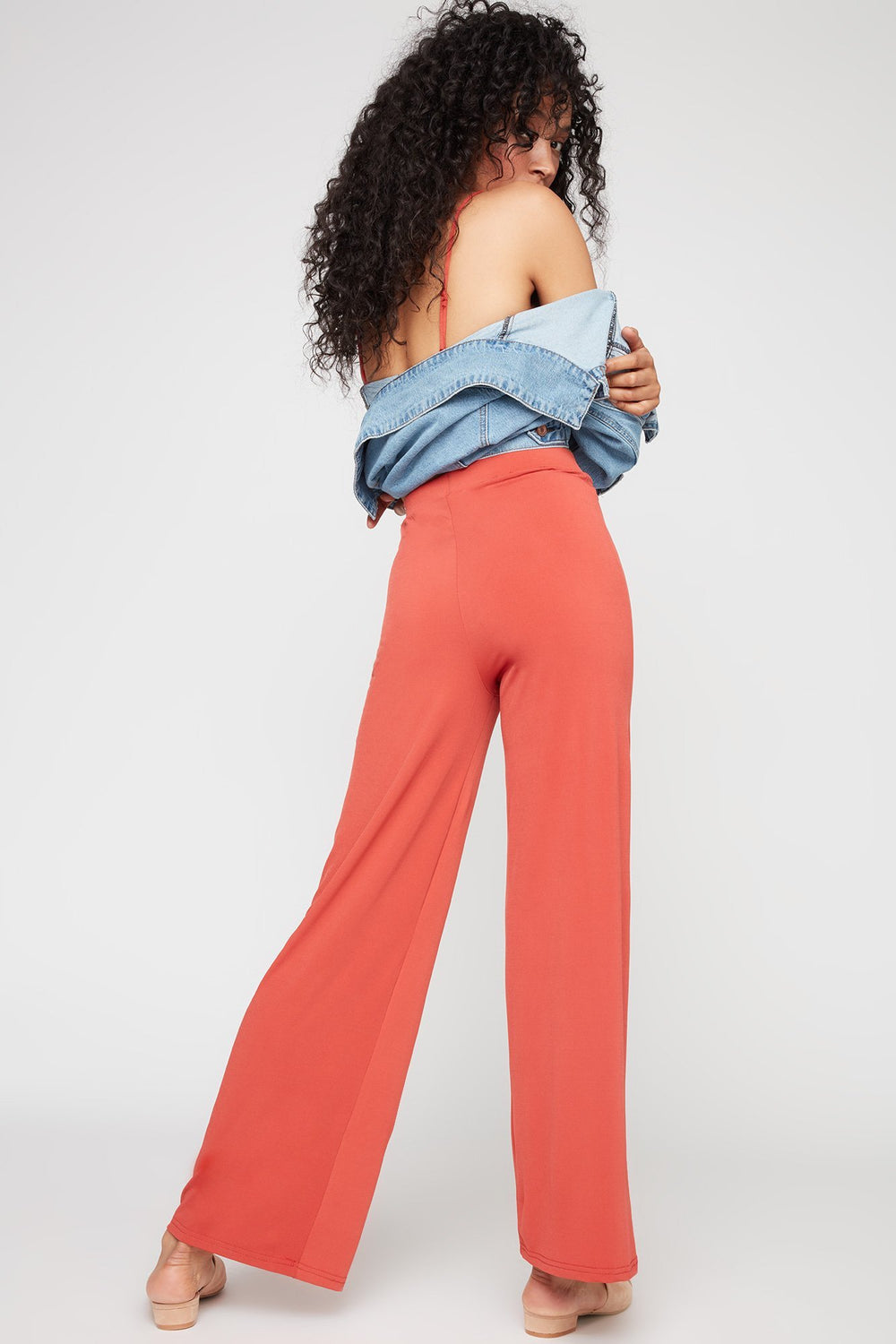 Women High-Rise Pull-On Wide-Leg Pant Red
