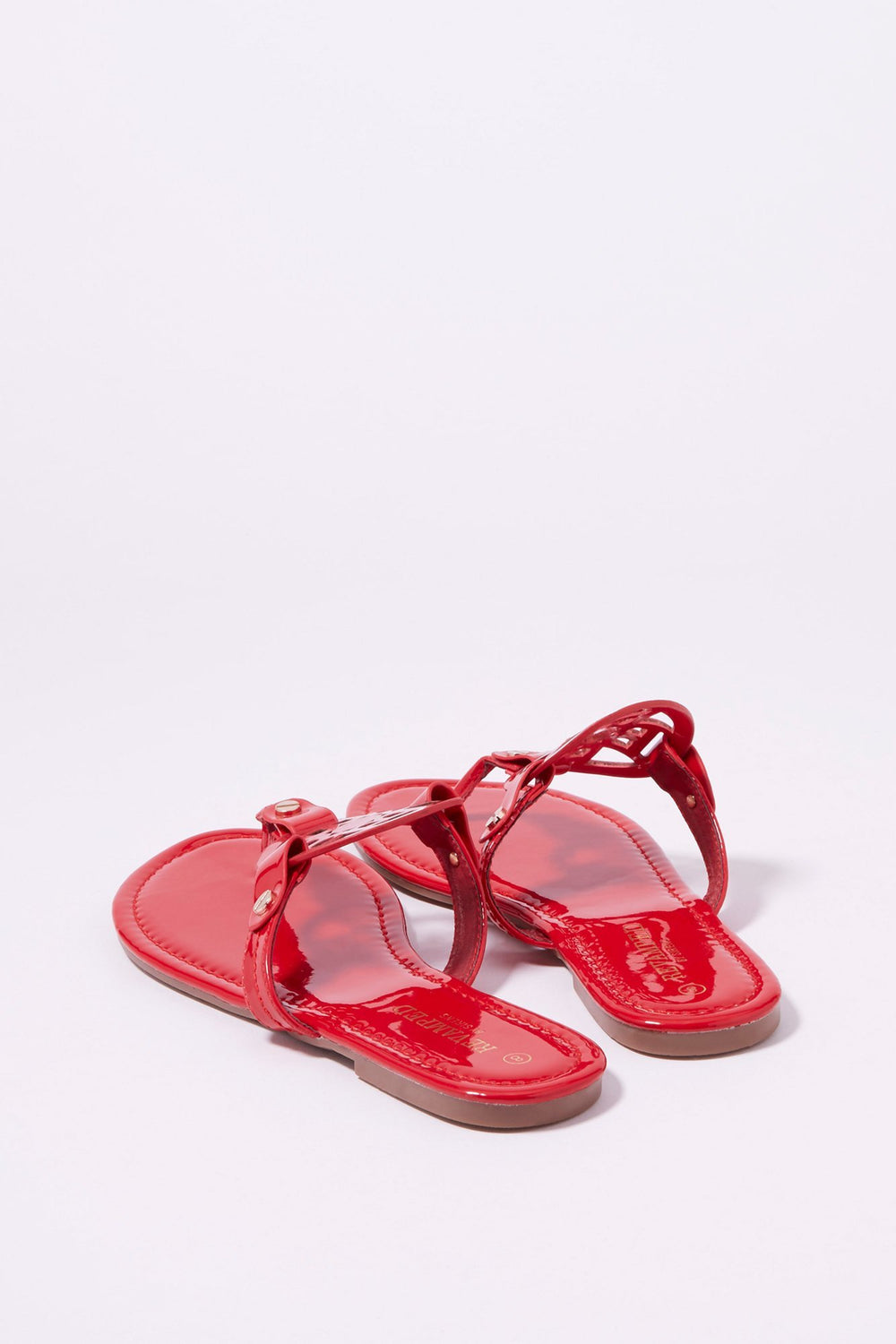 Women Medallion T-Bar Slip-On Sandal Red