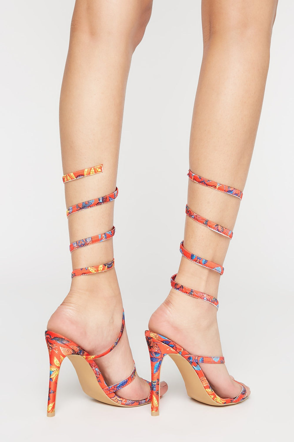 Women Satin Printed Coil Banded Heel Red