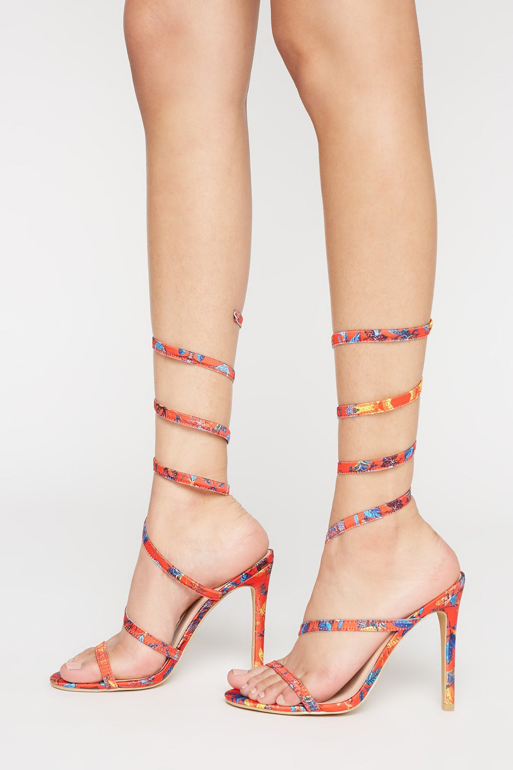 Women Satin Printed Coil Banded Heel Red