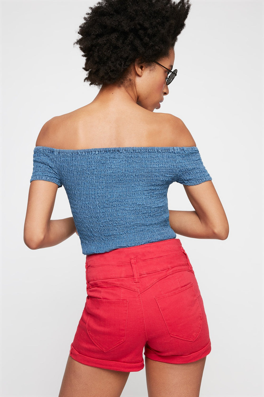 Women 3-Tier High-Rise Ibiza Denim Short Red