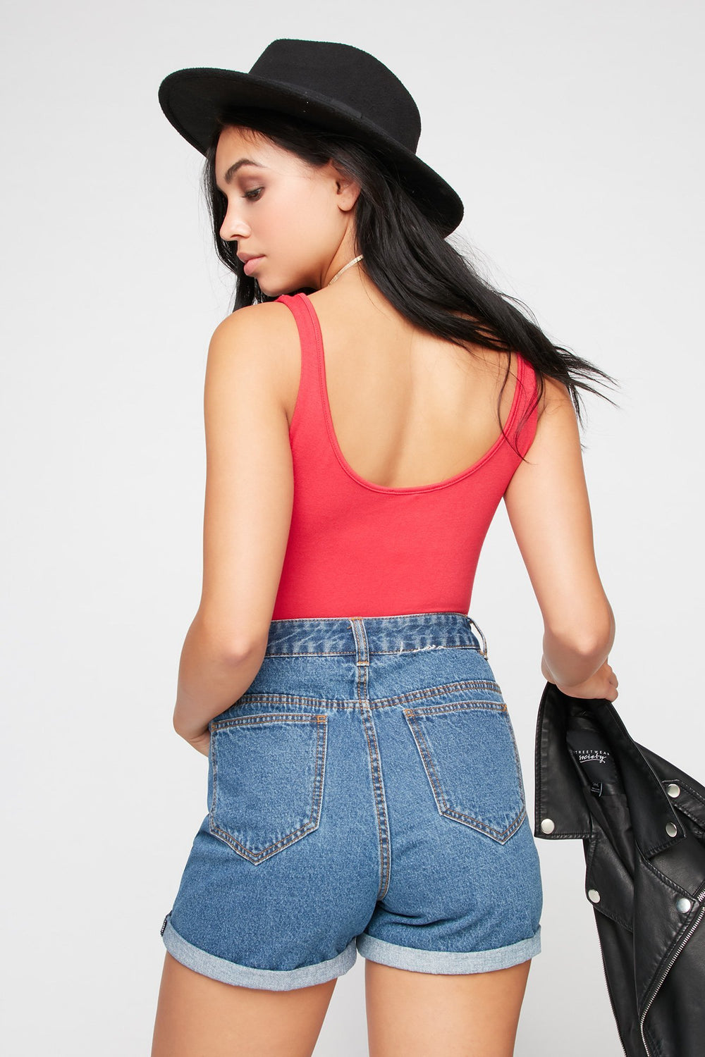 Women Basic Lightweight Bodysuit Red