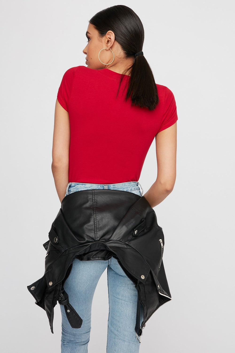 Women Basic V-Neck T-Shirt Red
