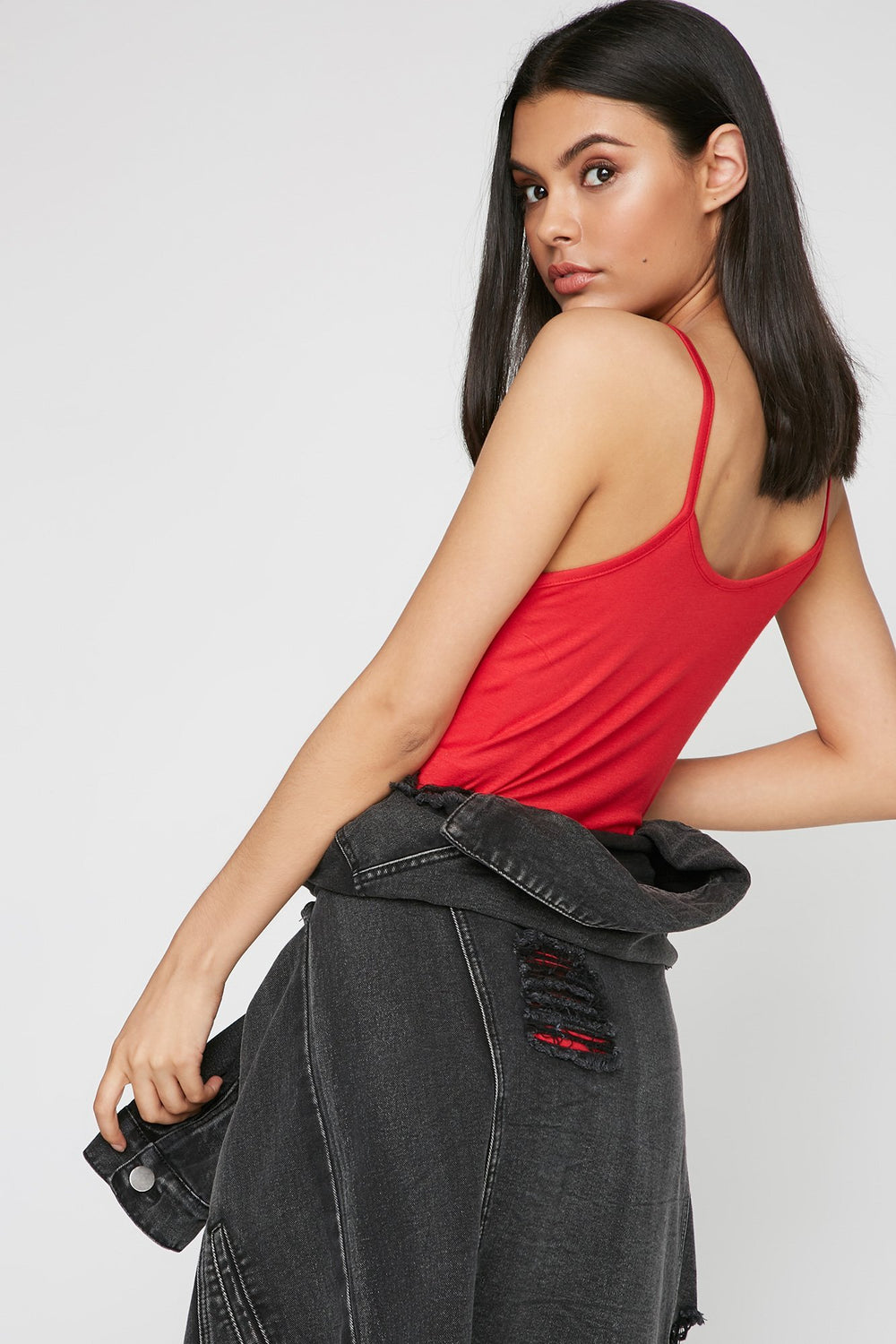 Women Caged V-Neck Side Slit Tank Red
