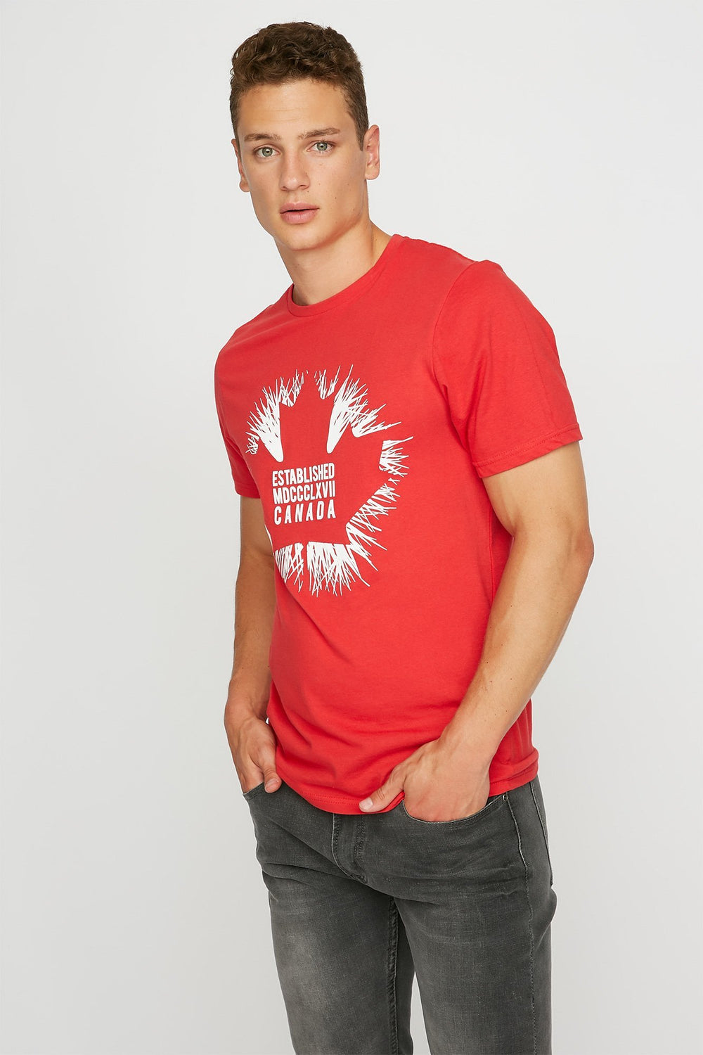Men Canada Firework Heart Graphic T-Shirt Red
