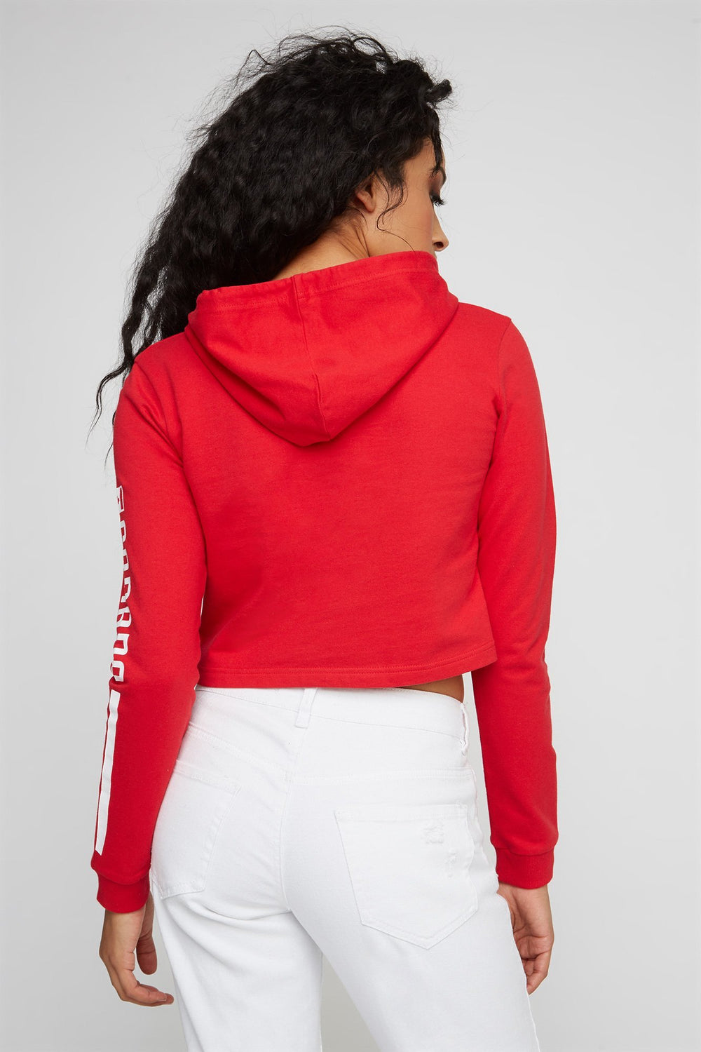 Women Canada Side Stripe Cropped Hooded T-Shirt Red