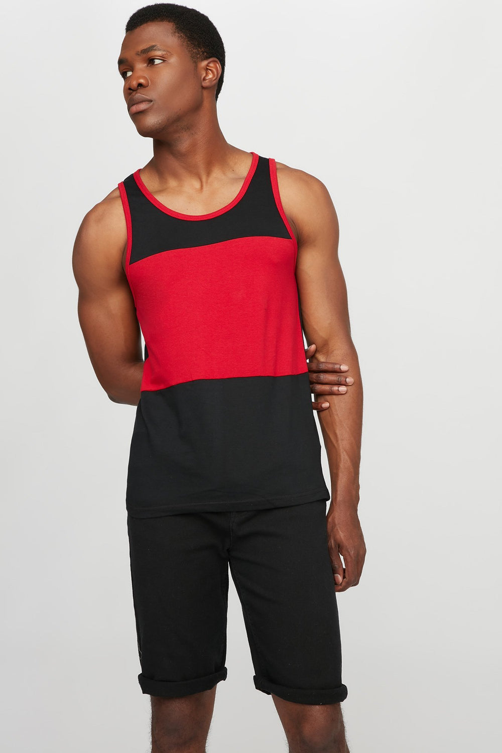 Men Colour Block Ringer Tank Red