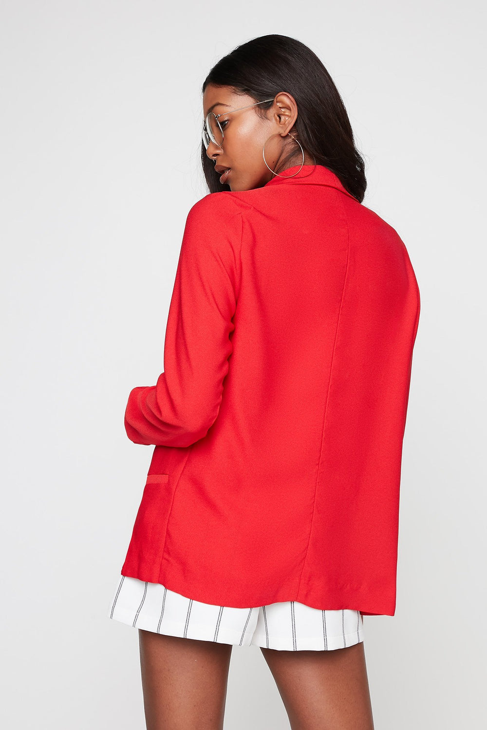 Women Crepe Open-Front Blazer Red