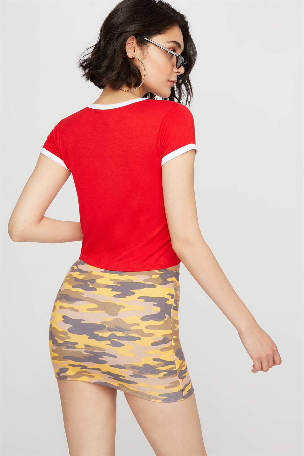 Women Cropped Ringer T-Shirt Red