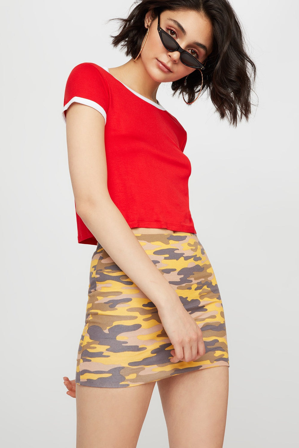 Women Cropped Ringer T-Shirt Red