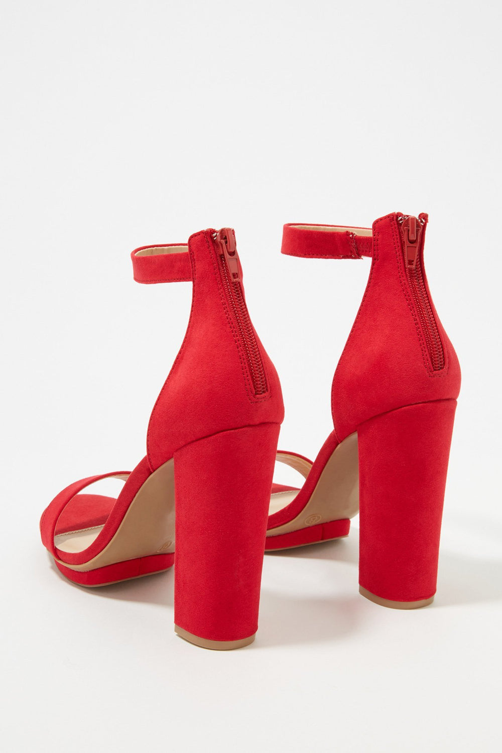 Women Faux-Suede Banded Platform Block Heel Red