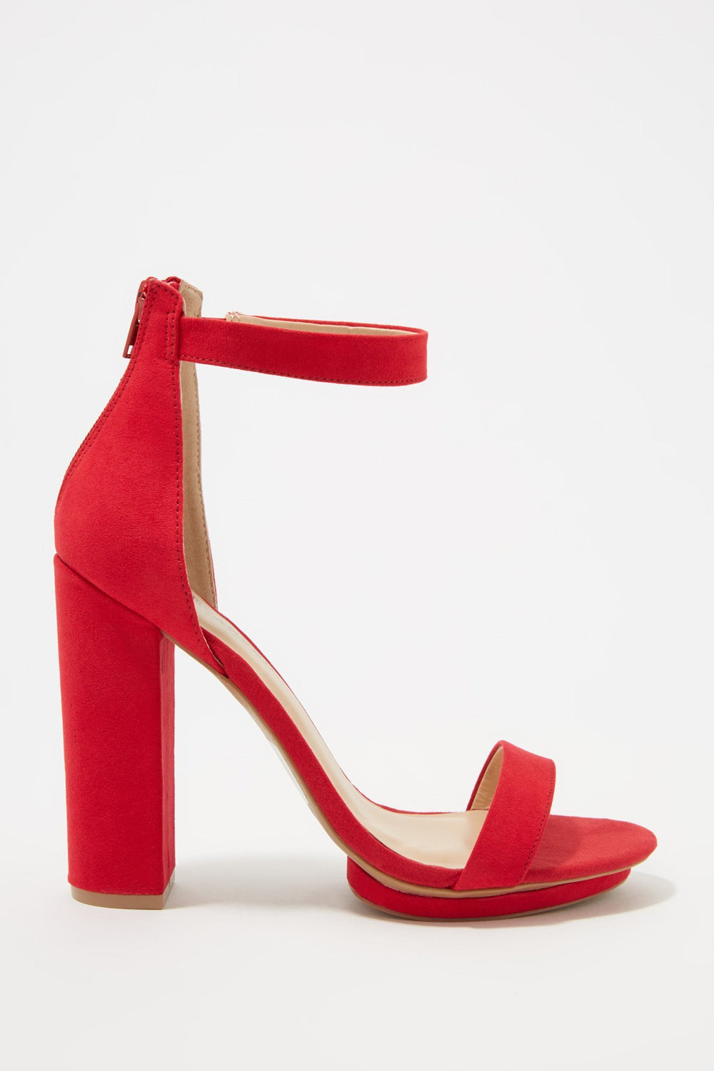Women Faux-Suede Banded Platform Block Heel Red
