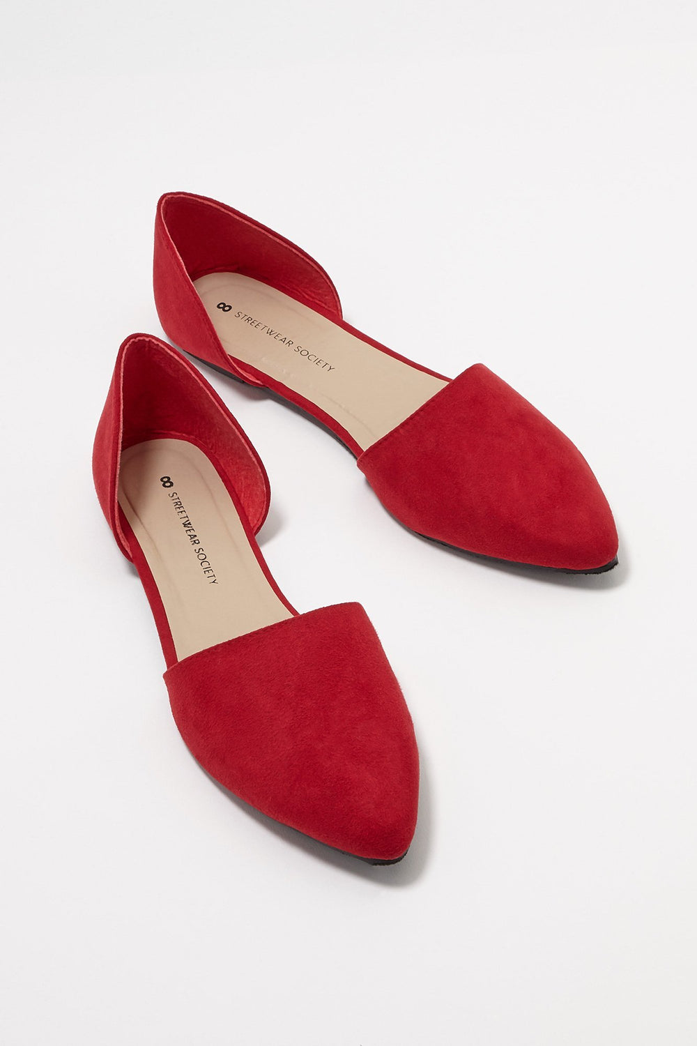 Women Faux-Suede Pointed Toe Slip-On Ballet Flat Red