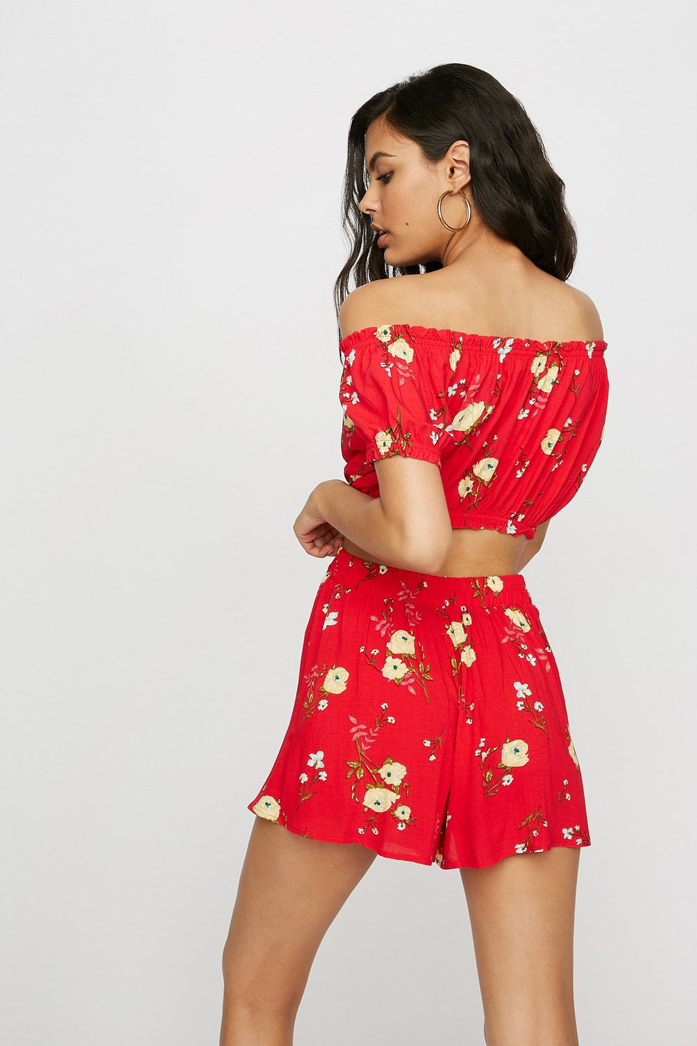 Women High-Rise Printed Lightweight Pull-On Short Red