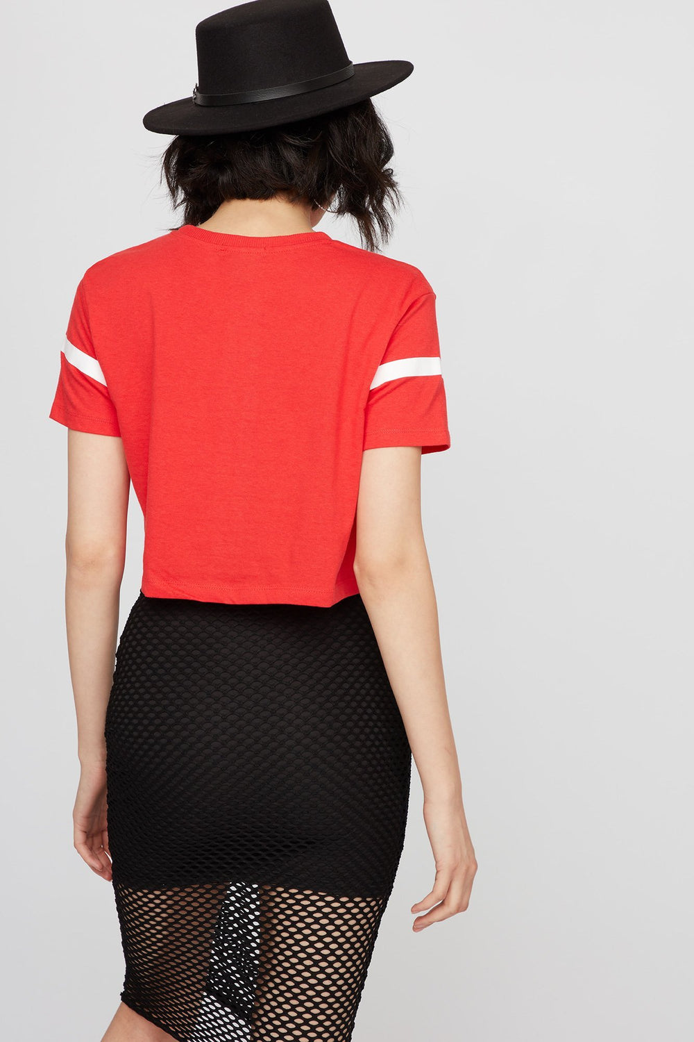 Women Hustle 85 Striped Graphic Cropped T-Shirt Red