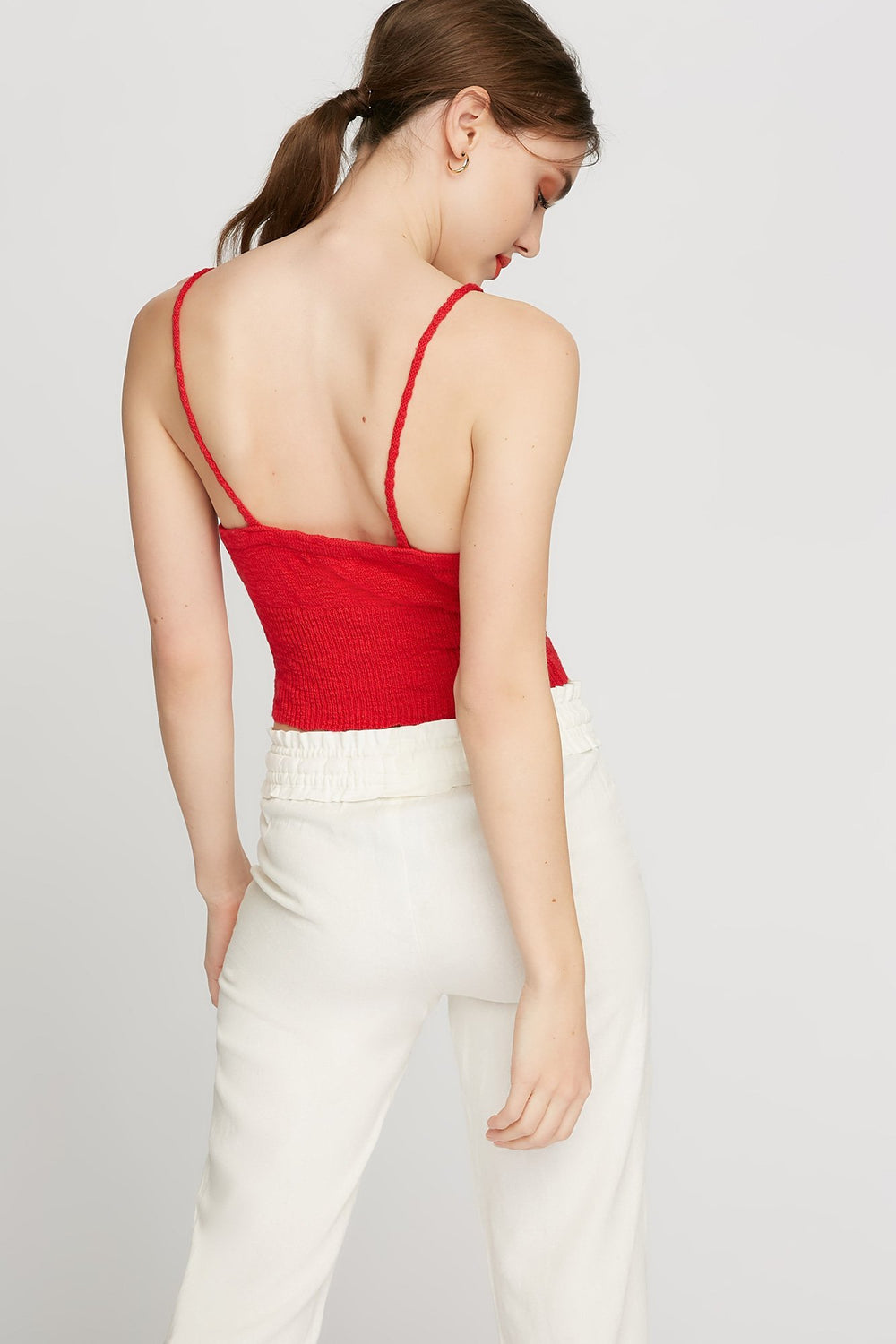 Women Knit V-Neck Cropped Camisole Red