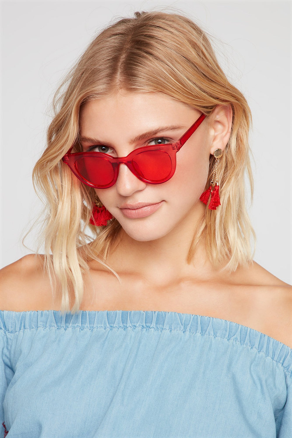 Women Ombre Coloured Cat Eye Sunglasses Red