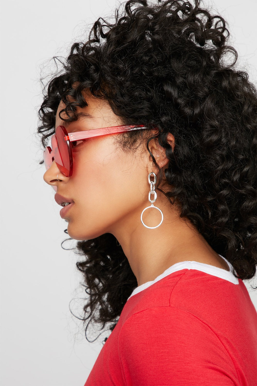 Women Oversized Heart Sunglasses Red