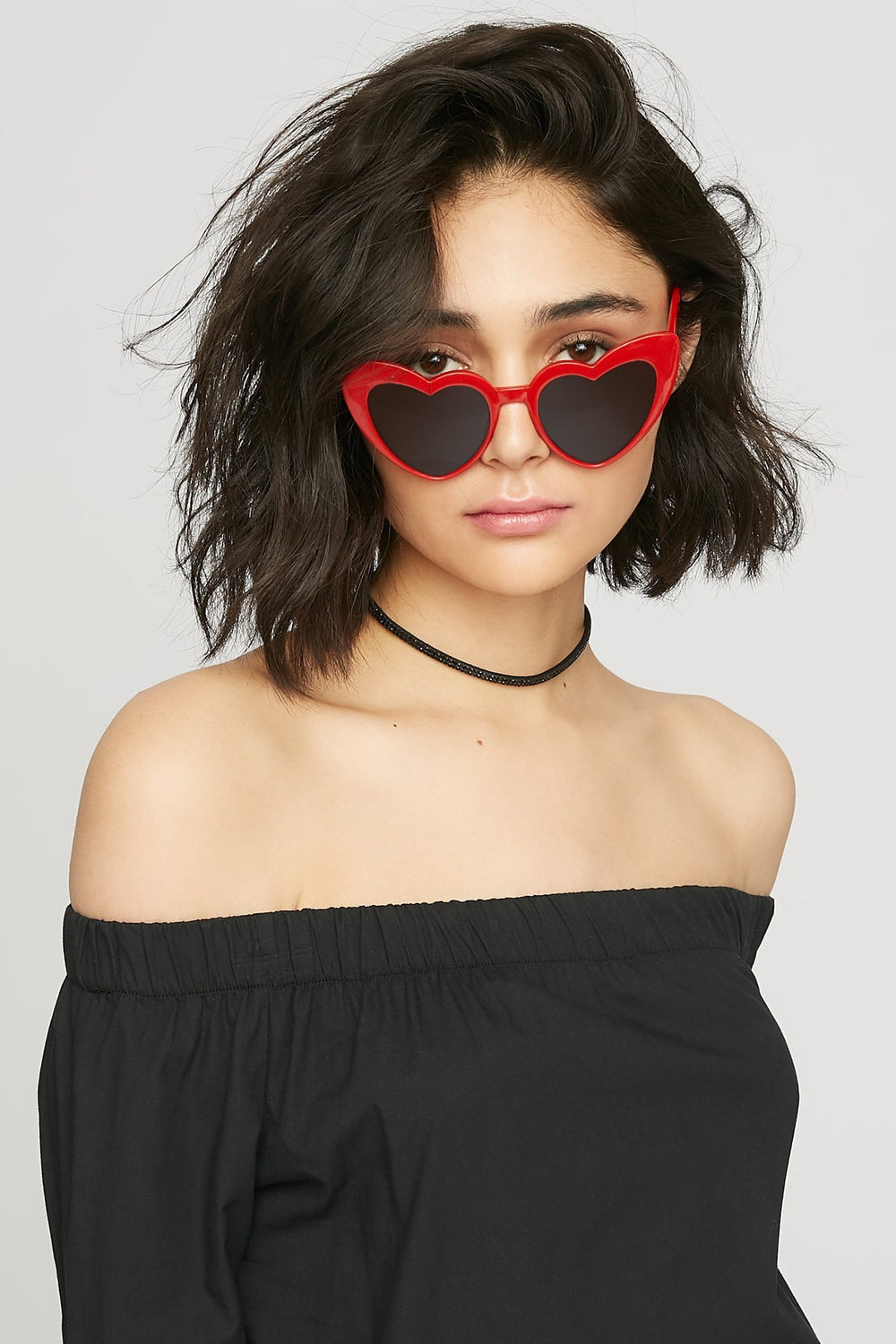 women Oversized Heart Sunglasses Red