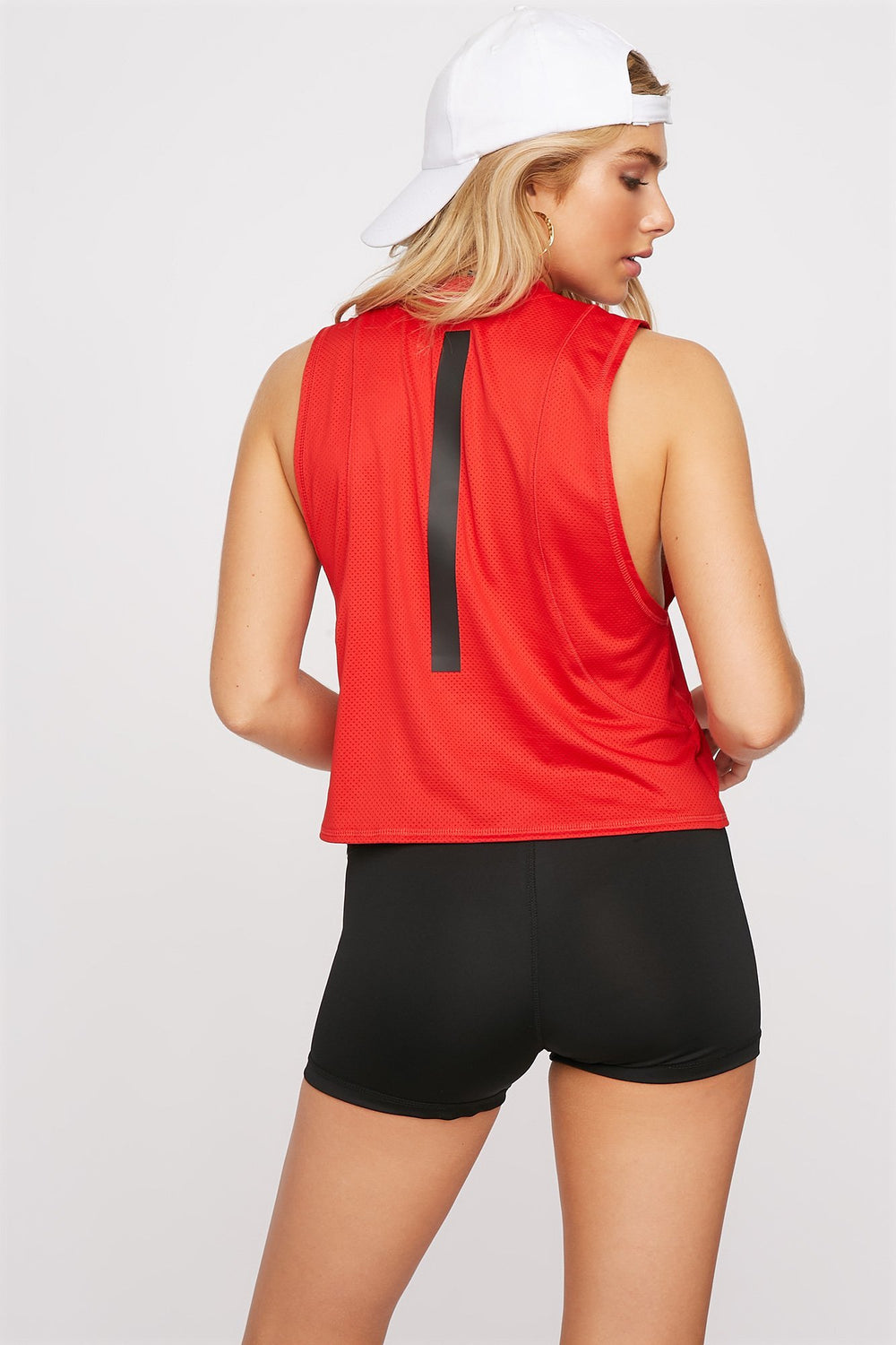 Women Perforated Mesh Cropped Tank Red