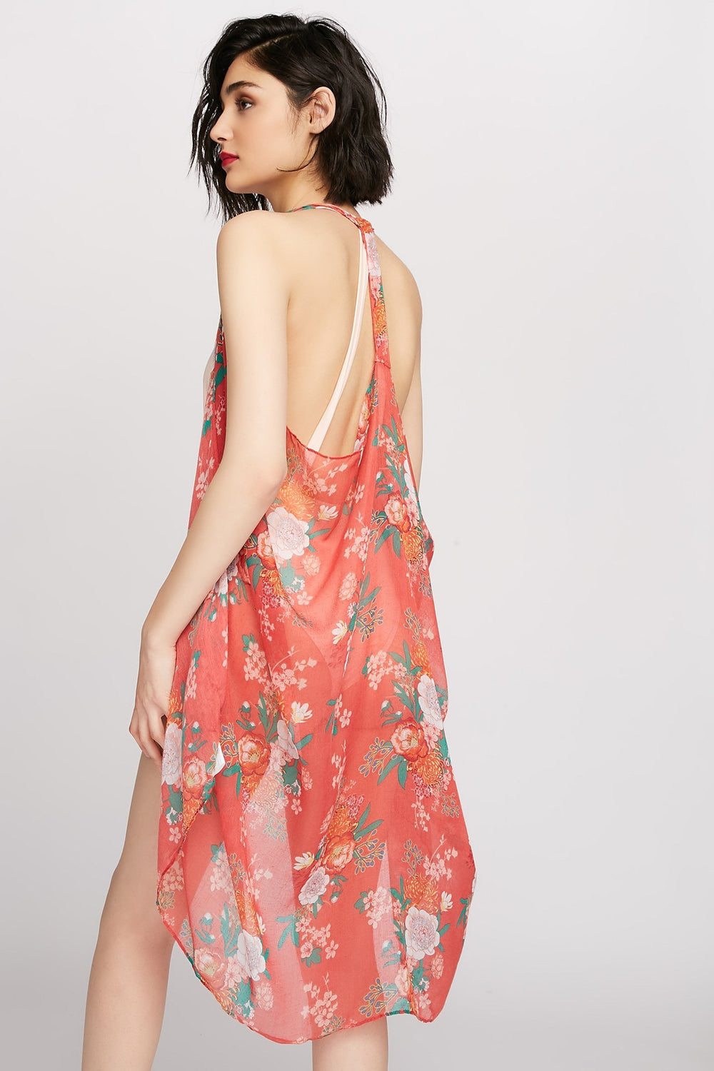 Women Printed Mesh T-Back Shawl Red