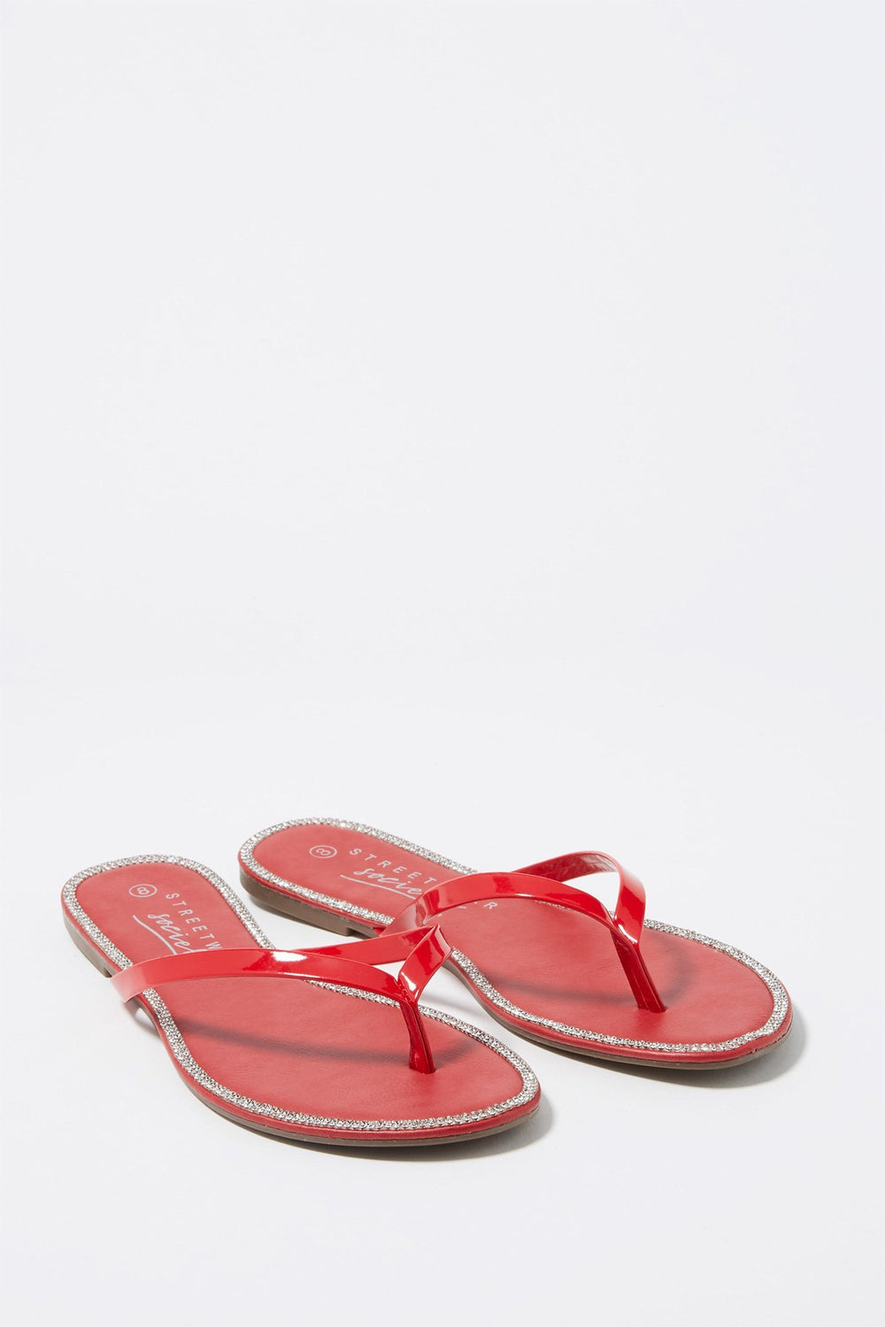 Women Rhinestone Trim Flip Flop Sandal Red