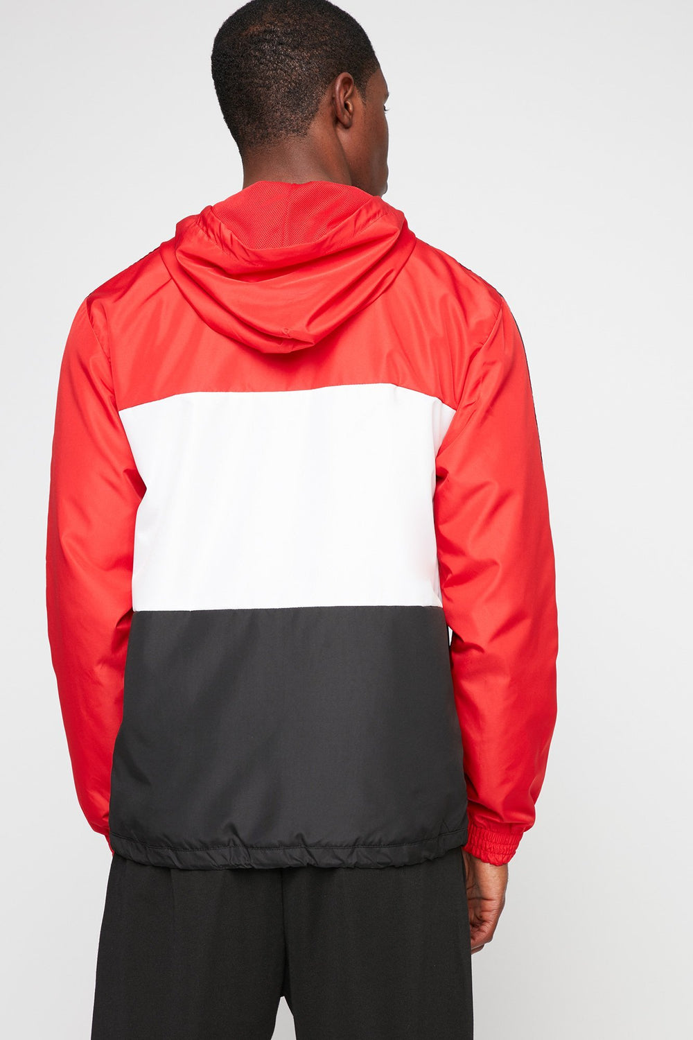 Men Rocawear Side Stripe Colour Block Hooded Drawstring Windbreaker Red