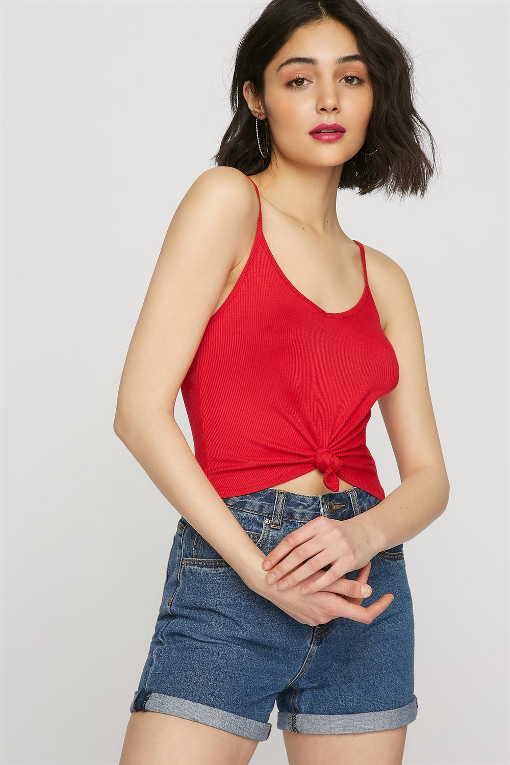 women Scoop Neck Basic Camisole Red