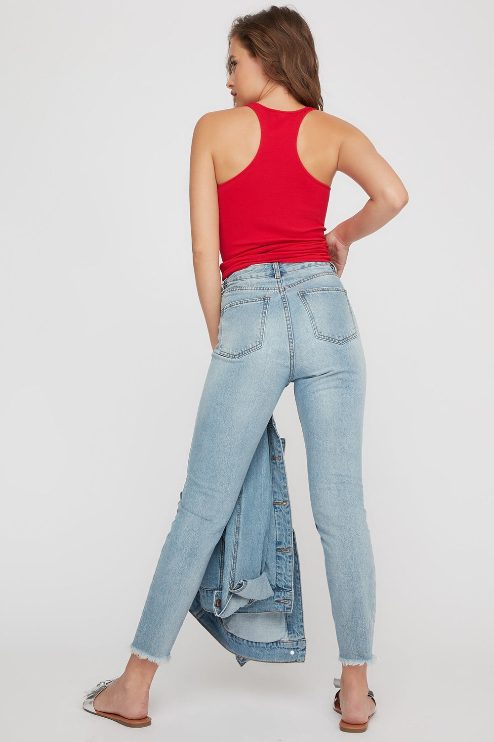 Women Scoop Neck Ribbed Tank Red