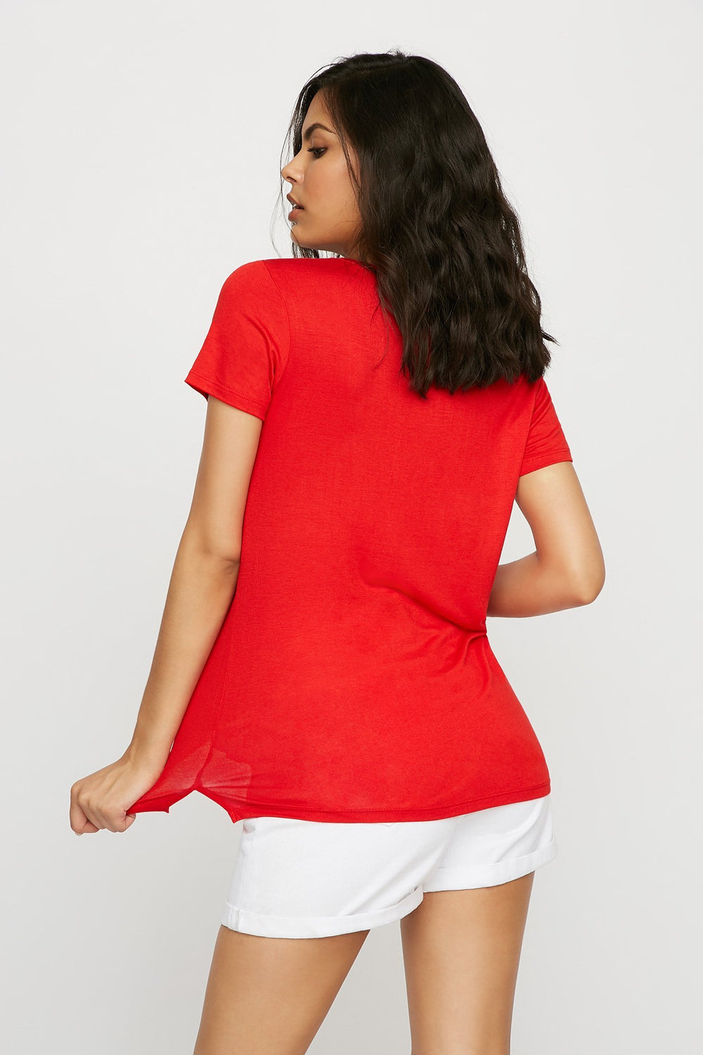 Women Scoop Neck Soft Pocket Coloured Basic T-Shirt Red