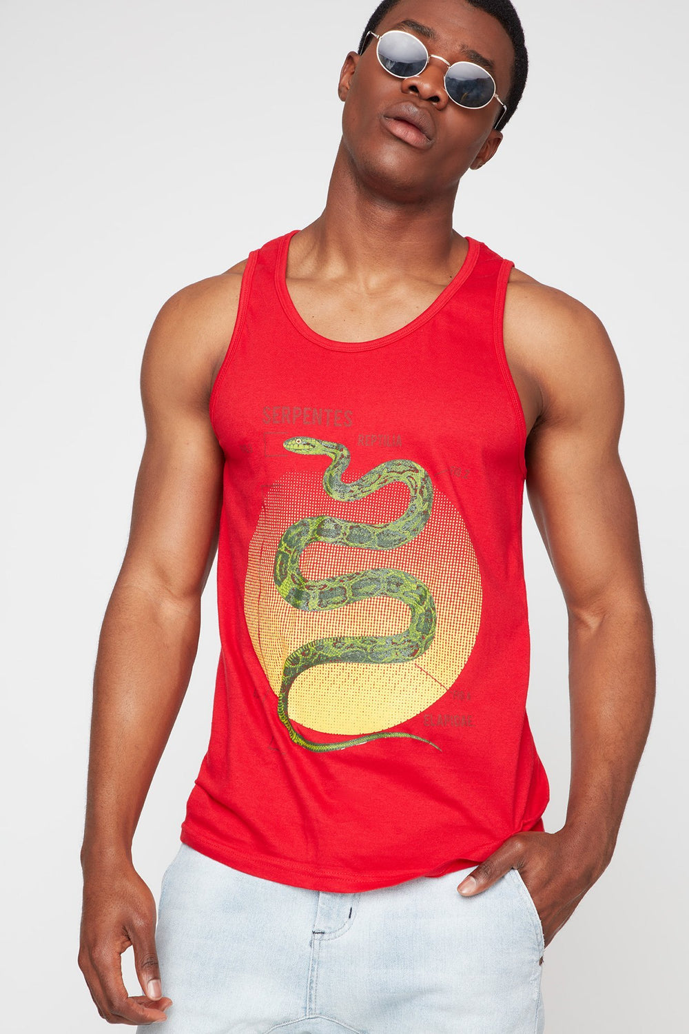 Men Snake Graphic Tank Red