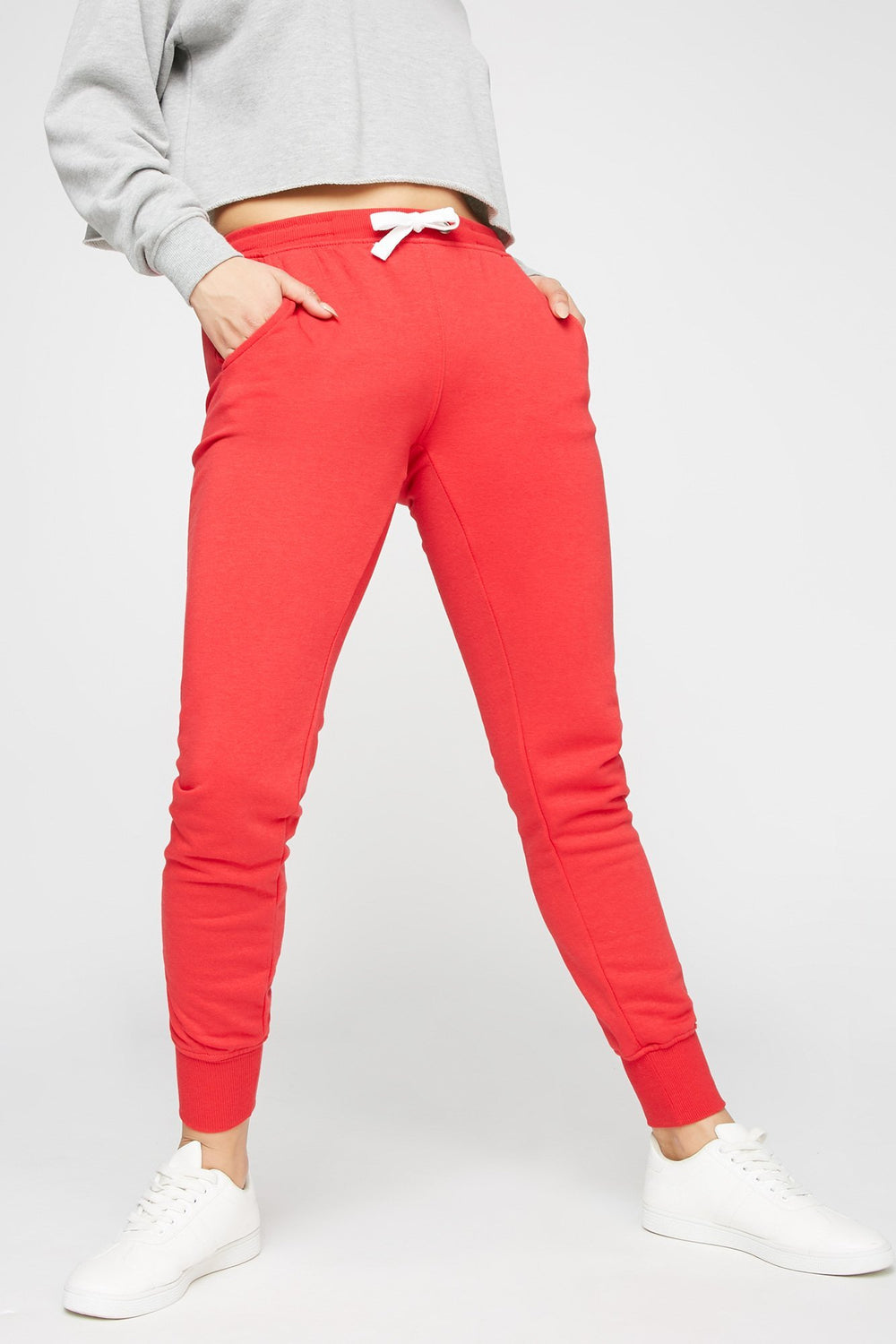Women Tapered Drawstring Fleece Jogger Red