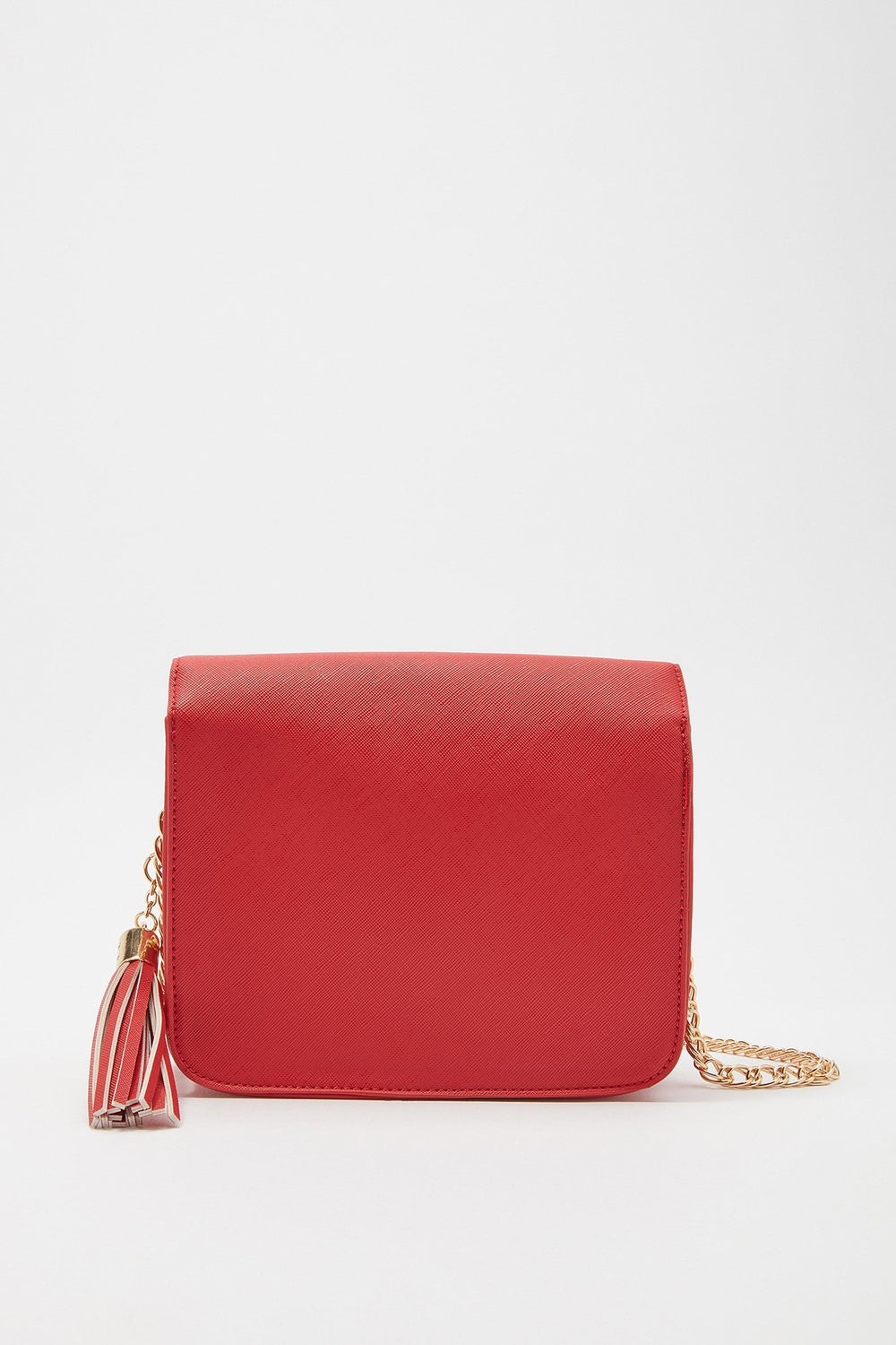 Women Tassel Chain-Link Structured Crossbody Bag Red
