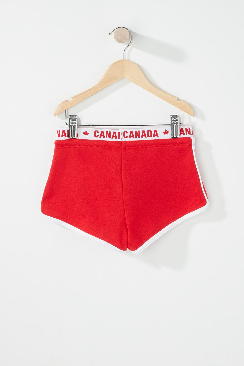 Kids Girls Canada Graphic Band Fleece Drawstring Short Red