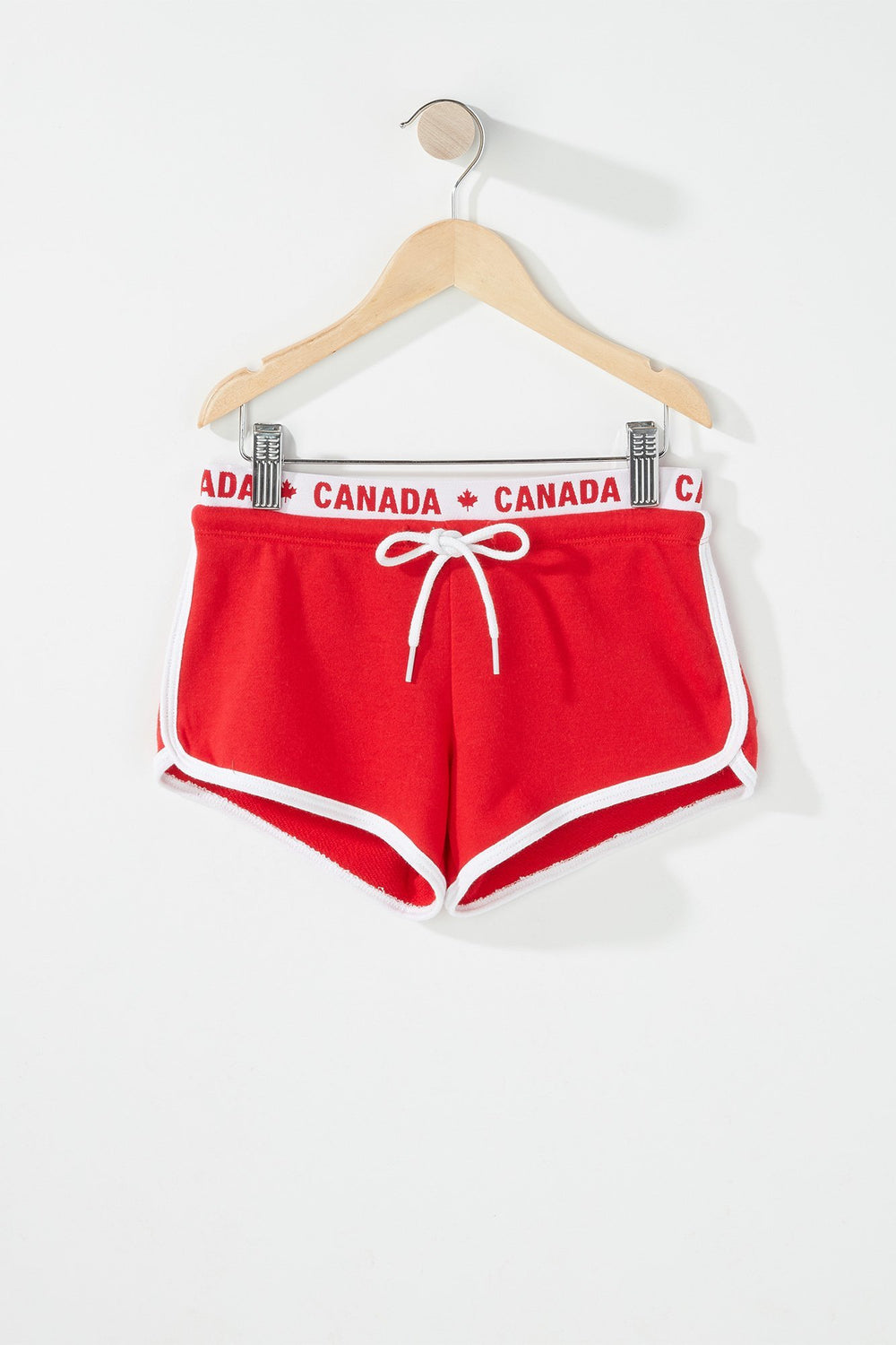 Kids Girls Canada Graphic Band Fleece Drawstring Short Red