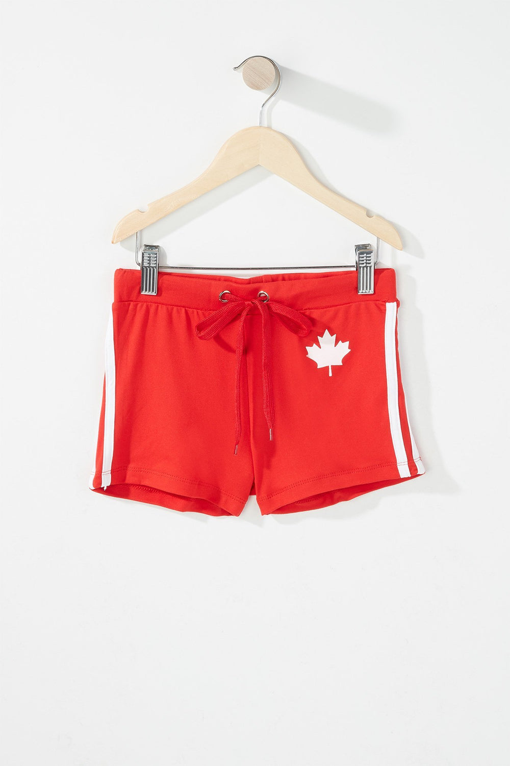 Kids Girls Canada Side Stripe High-Rise Drawstring Short Red