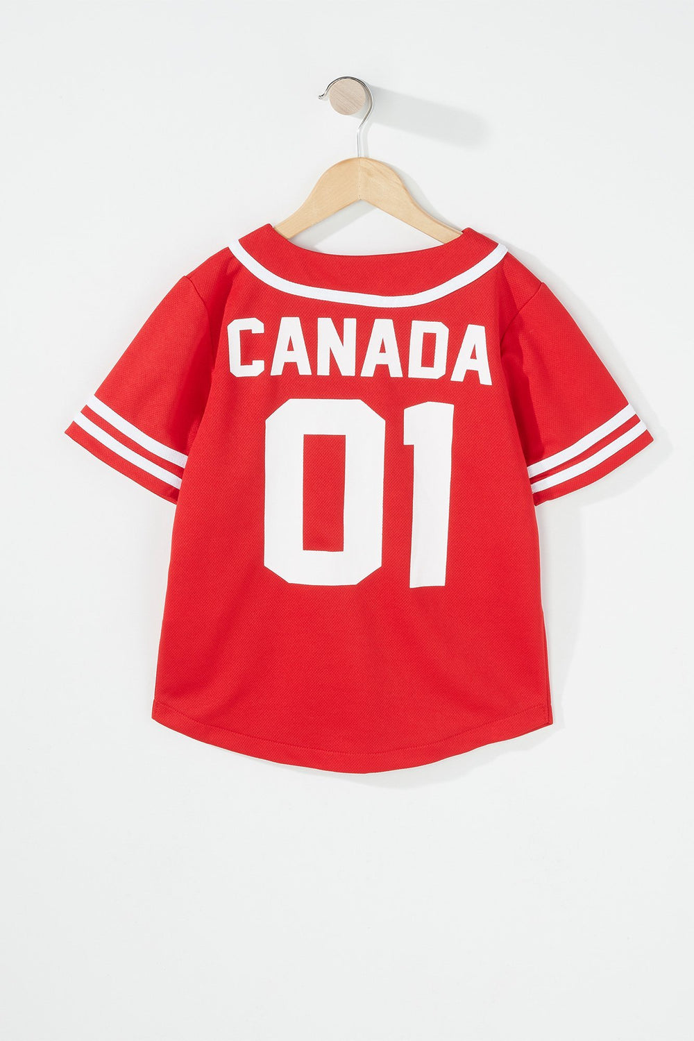 Kids Girls Canada Varsity Striped Baseball T-Shirt Red