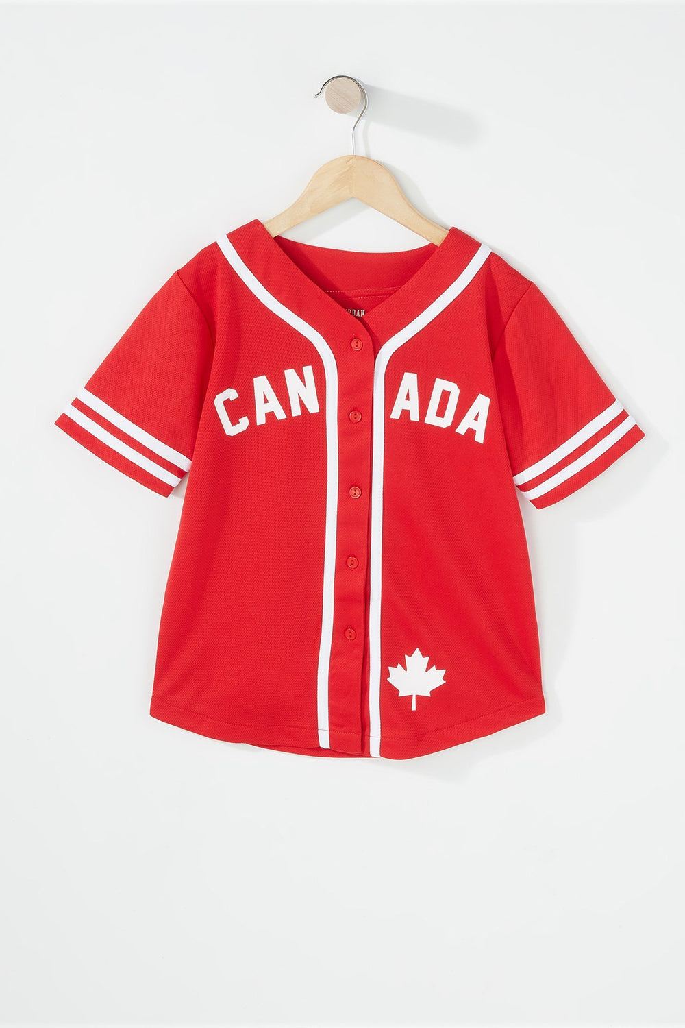 Kids Girls Canada Varsity Striped Baseball T-Shirt Red