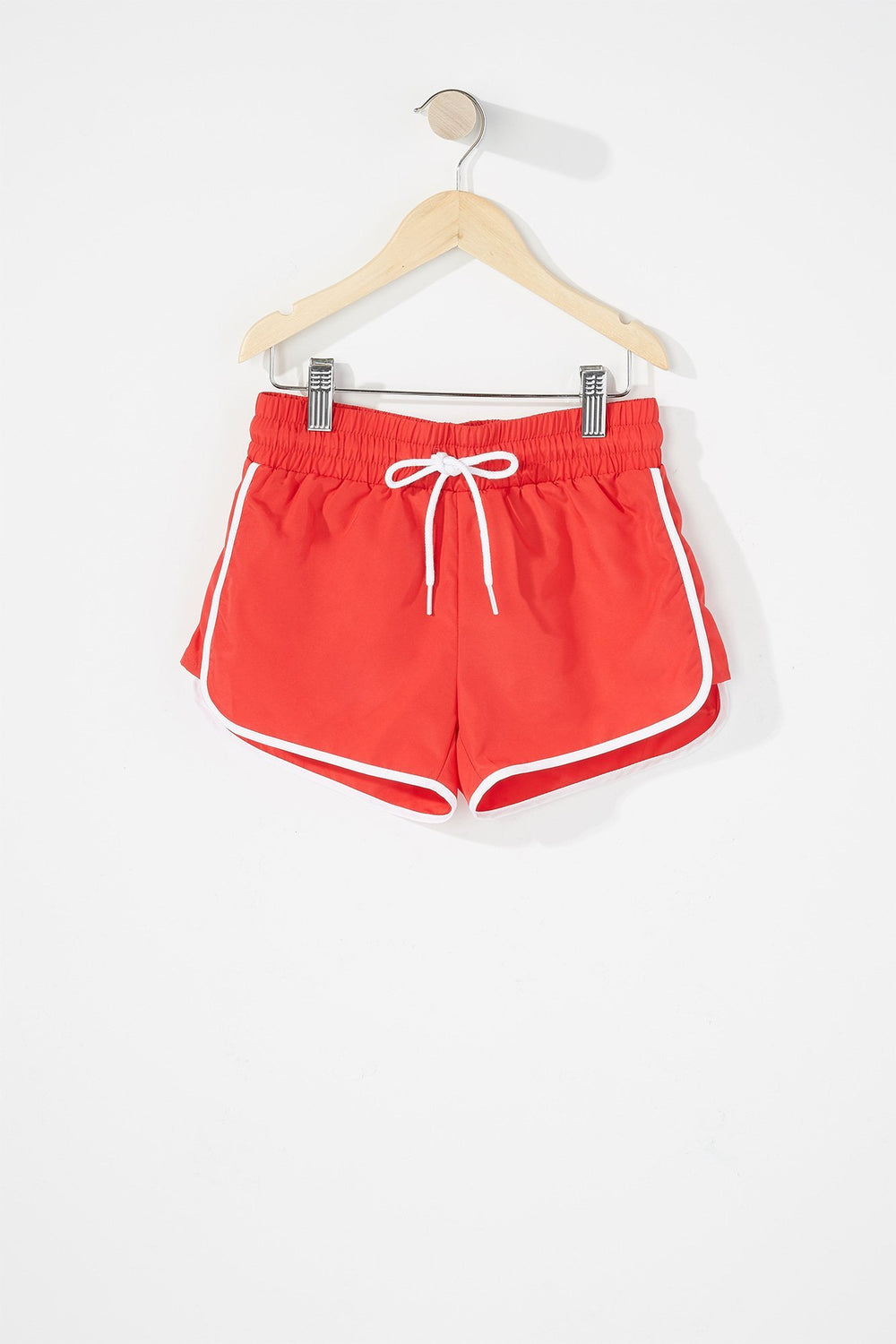 Kids Girls Contrast Trim Dolphin Hem Active Drawstring Short Red