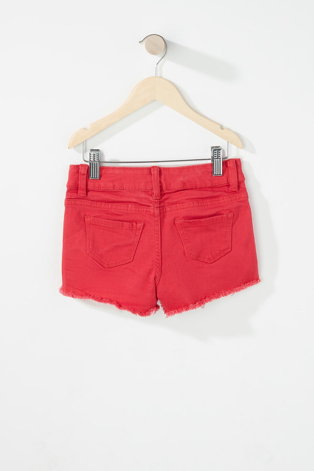 Kids Girls Frayed Hem Coloured Denim Short Red