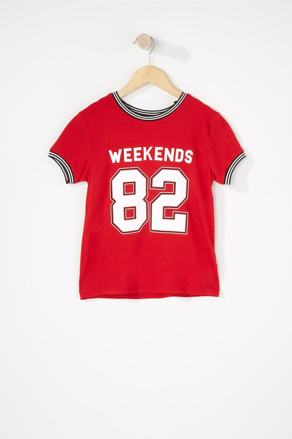 Kids Girls Ringer Graphic T-Shirt Red