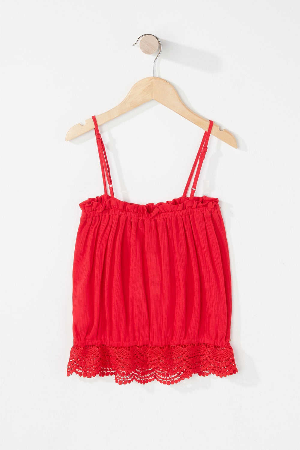 Kids Girls Ruffle Crochet Hem Lightweight Camisole Red