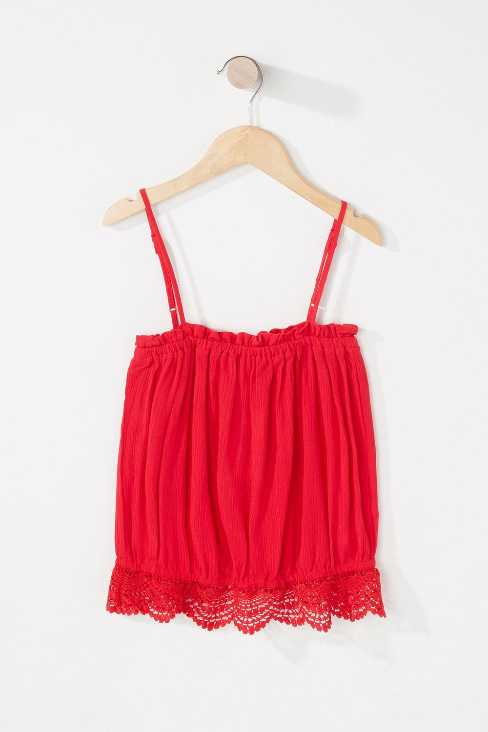 Kids Girls Ruffle Crochet Hem Lightweight Camisole Red