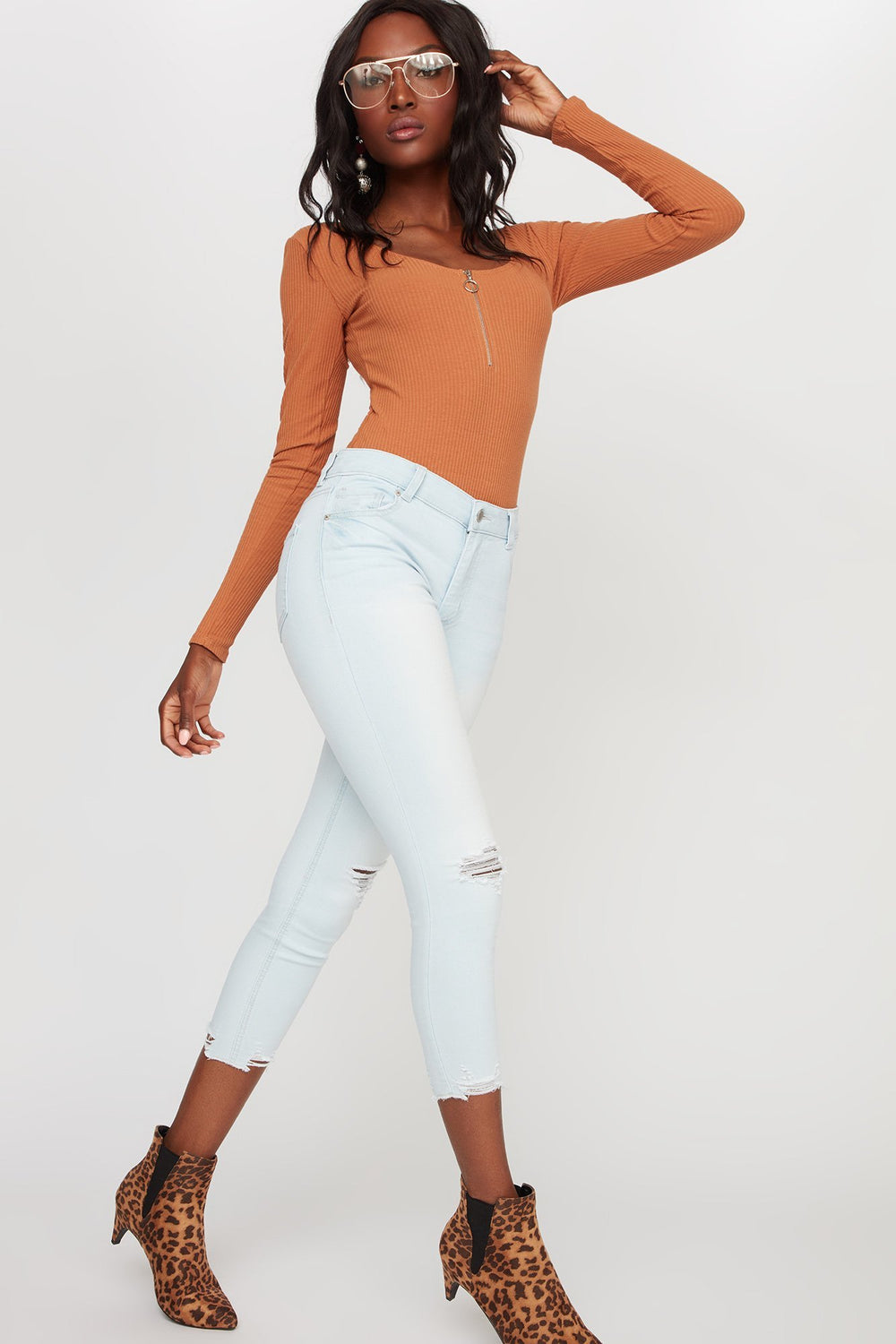 Women High-Rise Distressed Cropped Skinny Jean Rinse Denim