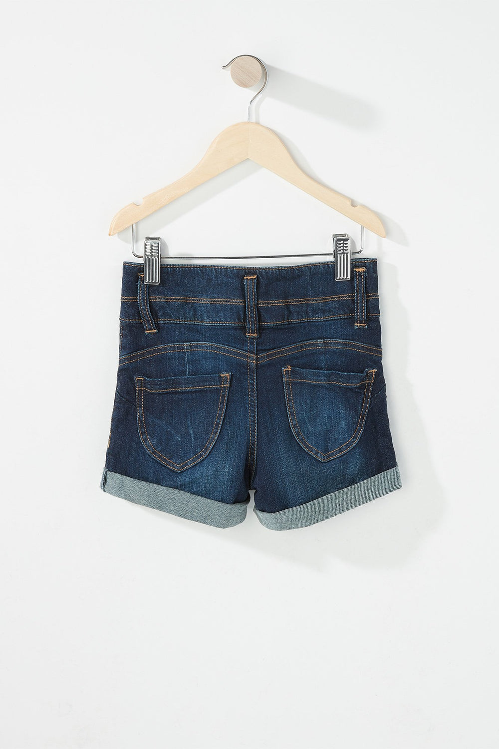 Kids Girls 3-Tier High-Rise Roll-Up Denim Short Rinse Denim