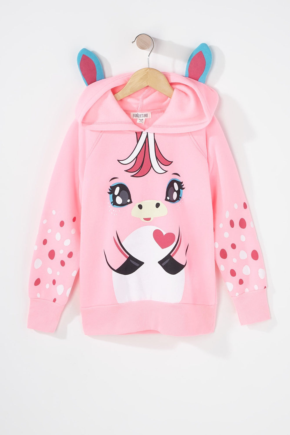 Kids Haut à capuchon à enfiler à pois Licorne pour fille Rose fluo