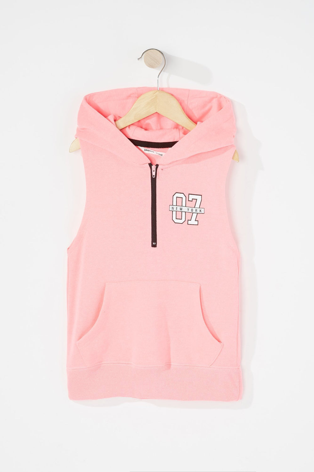 Kids Haut à capuchon sans manches imprimé avec demi-fermeture à glissière pour fille Rose fluo